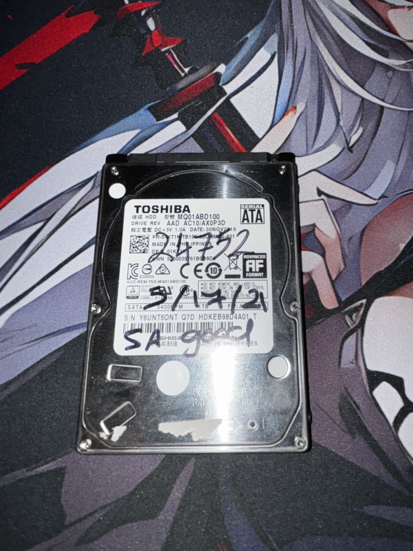1TB Toshiba 2.5” Sata Hard Drive For Pc Or laptop