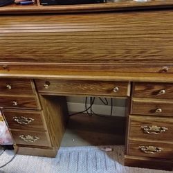 Oak Roll-Top Secretary Desk
