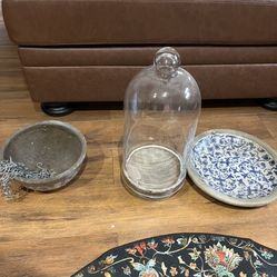 Cement Planter  Glass Bell Cloche 3 PCs 