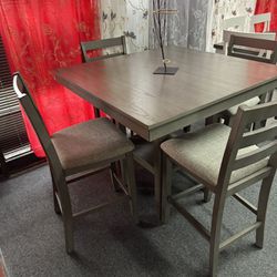 Brand New Gray Pub Table With 4 Chairs