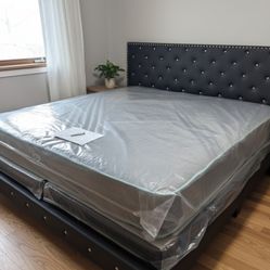 King Size Bed Frame With MATTRESS And Boxspring Set 3Pcs 