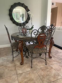 Marble round glass table