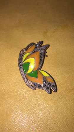 Sterling Silver butterfly enameled pendant brooch