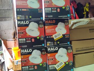 Lot of 6 halo 6" color selectable recessed led light fixtures for sloped ceilings