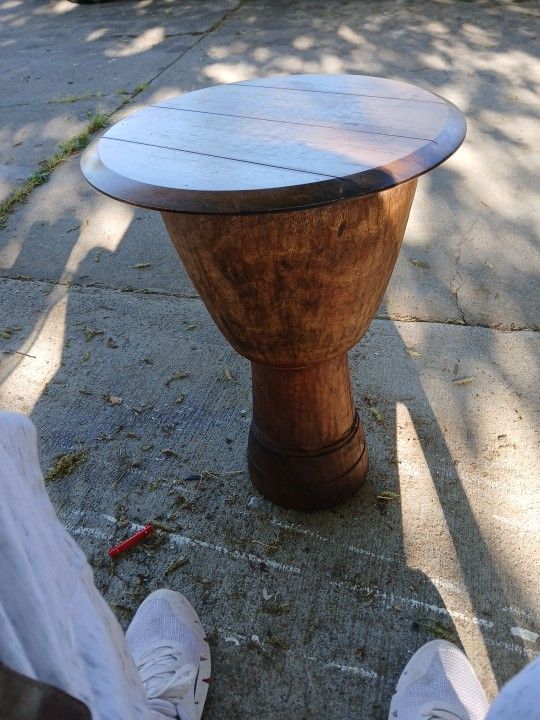 Japanese Drum Table/Plant Stand With Removable Wood Top