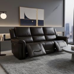 Alba Leather Power Reclining Sofa with Power Headrests, Brown 