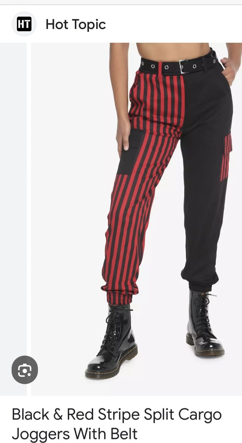 Hot Topic Black Red Striped Split Cargo Joggers Pants -SM