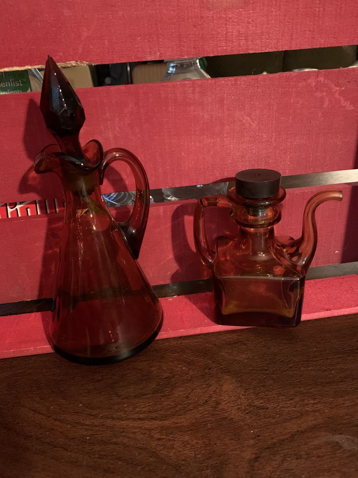 2 Vintage Amber Cruets