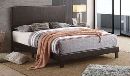 Elegant Brown Upholstered Bed with Mattress – Great Deal
