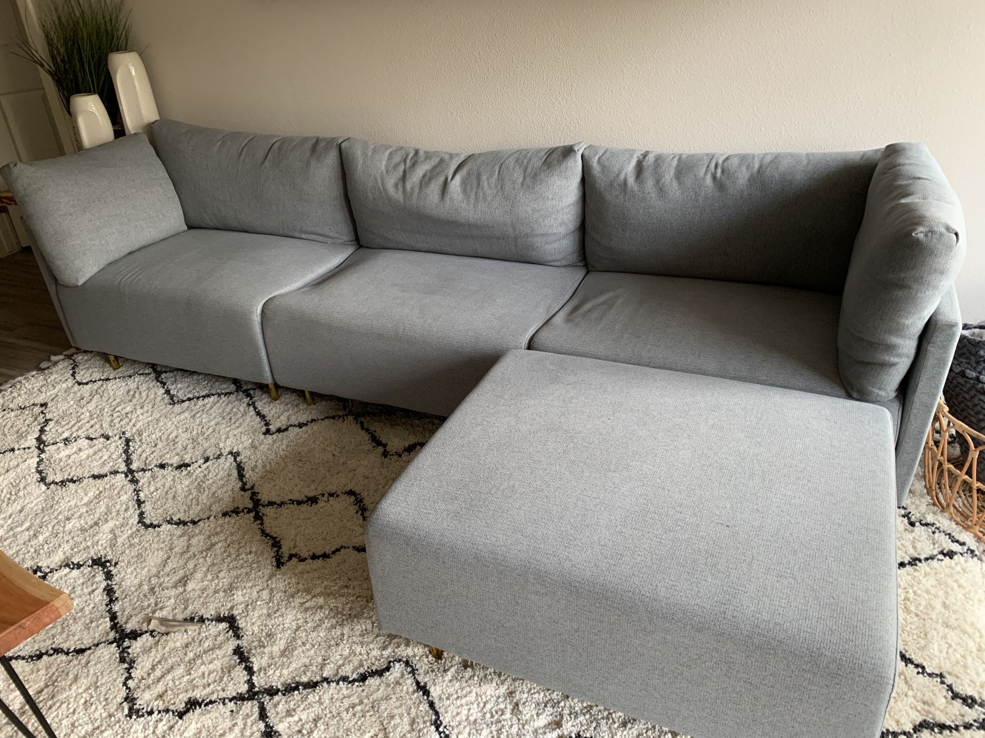 Gray Sectional Couch with Ottoman (Wayfair)