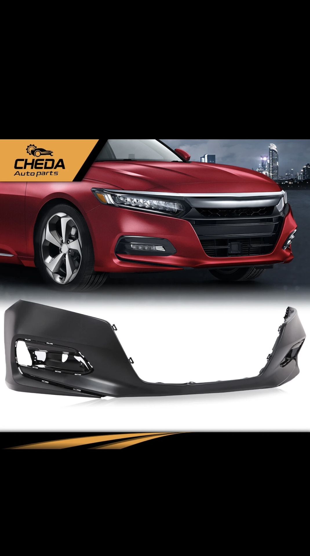 Front Bumper Cover Fit For 2018-2020 Honda Accord Sedan W/o Sensor EX LX