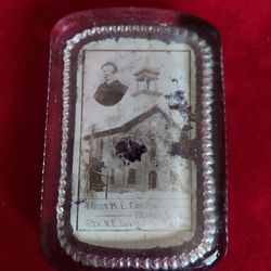 Antique Glass Paperweight First Methodist Church Nevada Ohio 