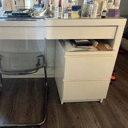 Glass Top Desk White With Mirror
