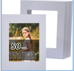 Falling In Art 50 Pack White Pre-Cut 11x14” Photo Frame Mats