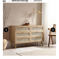 Frances Woven Rattan 6 Drawer Dresser, Natural