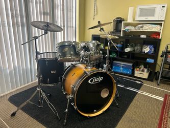 PDP drum set with cymbals and hardware