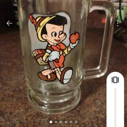 Walt Disney Antique Think Mug. Glass. Pinocchio 