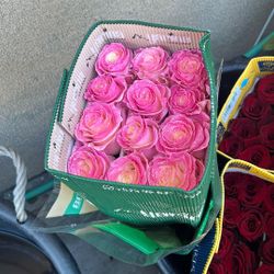 A Dozen Pink With Glitter Flowers 