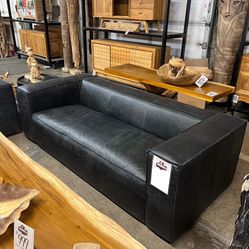 Chunky Top Grain Black Leather Sofa - Sonoma 