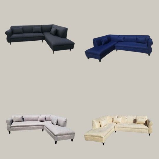 NEW 7X9FT And 9x7ft SECTIONAL CHAISE, Velvet BLACK, Light GREY Pink Fabric And White LEATHER Sofa Set 2pcs/ More Color Available .