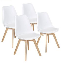 White Set of 4 White Padded Modern Dining Chairs for Kitchen Home