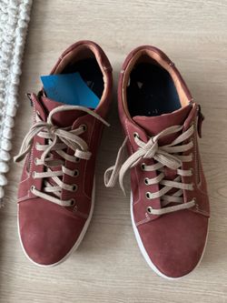 Women’s Red Leather Low-Top Sneakers with Side Zip