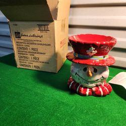 NEW VINTAGE Home Interiors Snowman Tealight or Waxmelt Candleholder HOMCO 5.5"