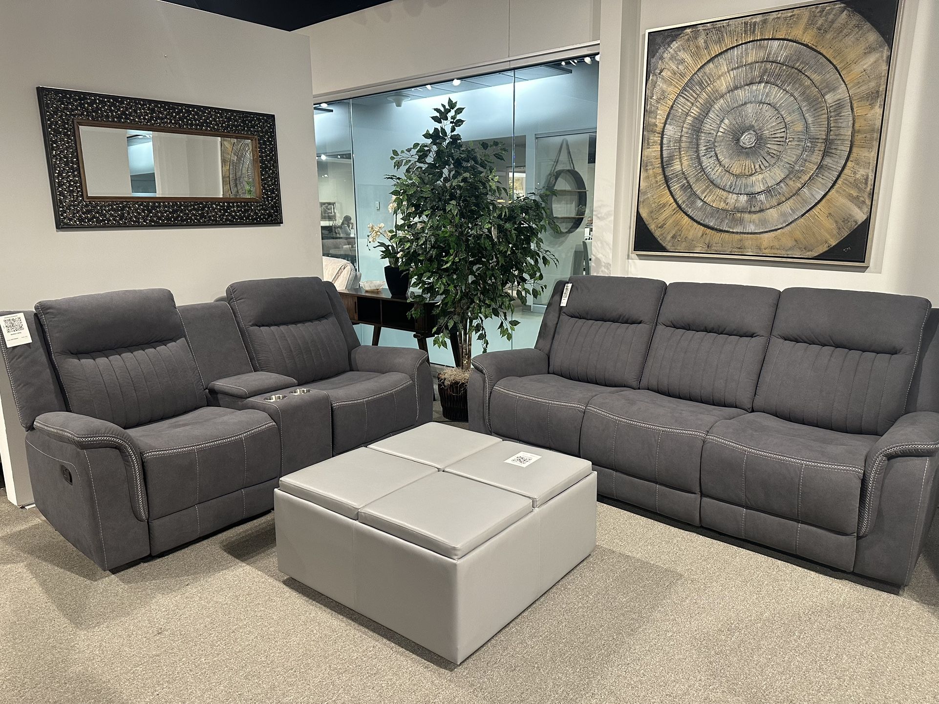 2PC Gray Sofa & Loveseat 4x Recliners