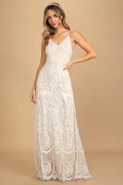 Lulus Flynn White Lace Maxi Dress Medium