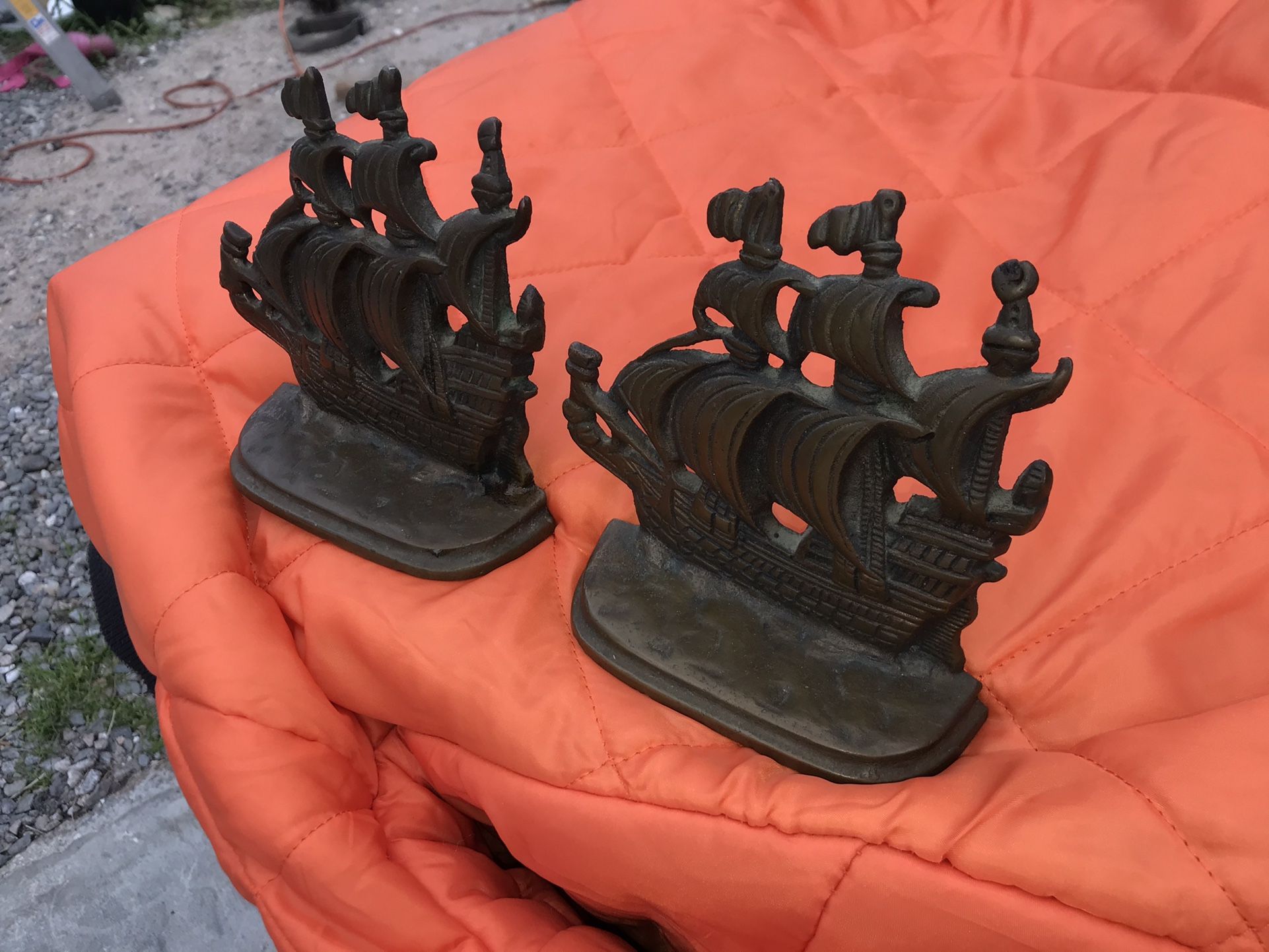 Vintage Sailing Ships Bookends Bronze Rare Find 