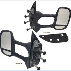 Towing Mirror Set - Manual Folding, Manual Telescoping, Textured Black - Set of 2 - Compatible with 2003-2019, 2021-2024 Ford E-350 Super Duty