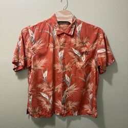 Men’s XL Tommy Bahama 100% Silk Orange Tropical Floral Hawaiian Shirt