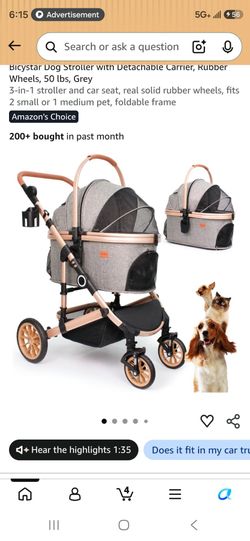 Bicystar 3-in-1 Dog Stroller with Detachable Carrier