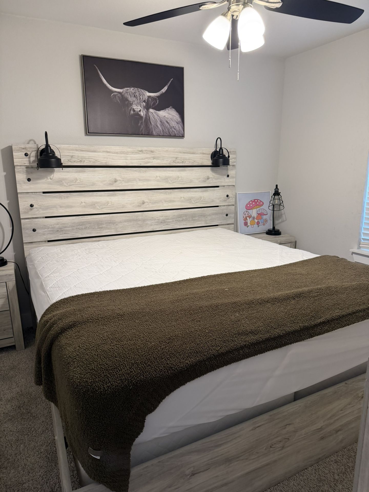 Modern Farmhouse Bed Frame + Headboard (Mattress Optional)