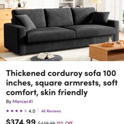Brand new Black Corduroy Sofa 100in