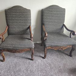 Vintage Sherrill Louis VX Carved Wooden Armchairs