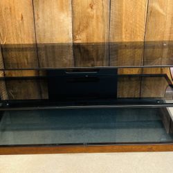 Espresso Wood-Toned S-Curved Bell’O CW342 Television Stand With Tinted Glass Shelves 23"D x 65"W x 24"H