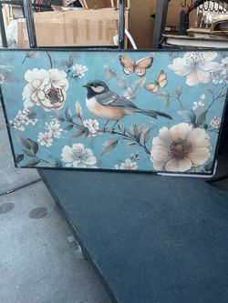 Blue beige bird canvas art
