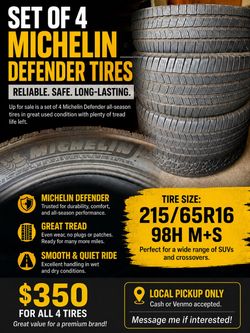 4 Michelin Defender LTX M/S Tires – LT245/75R17 Load Range E – Great Tread – $250