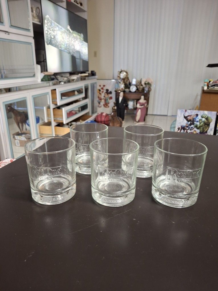 Ketel One Vodka Glasses Low Ball Weighted Bottom Italy 🇮🇹  Made W/Commemorative Crest 5 PC Set