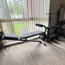 Bench Set and Sit Up Bench set with Free Weights, 2 Dumbbells, and Bar!