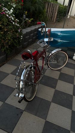 Custom Lowrider Bicycle – Candy Red, Whitewalls, Twisted Spokes & Velvet Seat