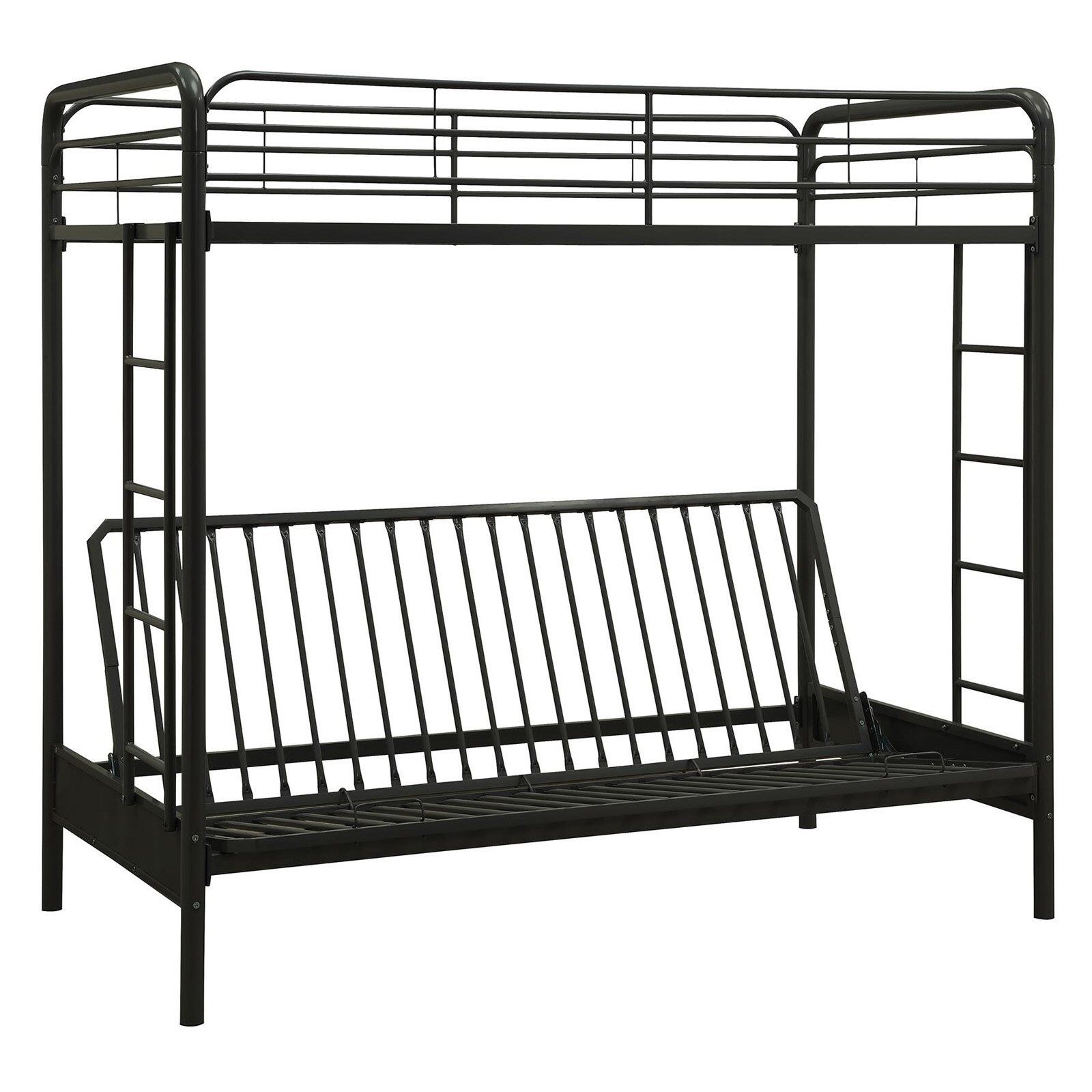 New DHP Twin Over Futon Metal Bunk Bed,Black Description:uton quickly, easily and safely converts into a full-size sleeper Conforms to the latest co