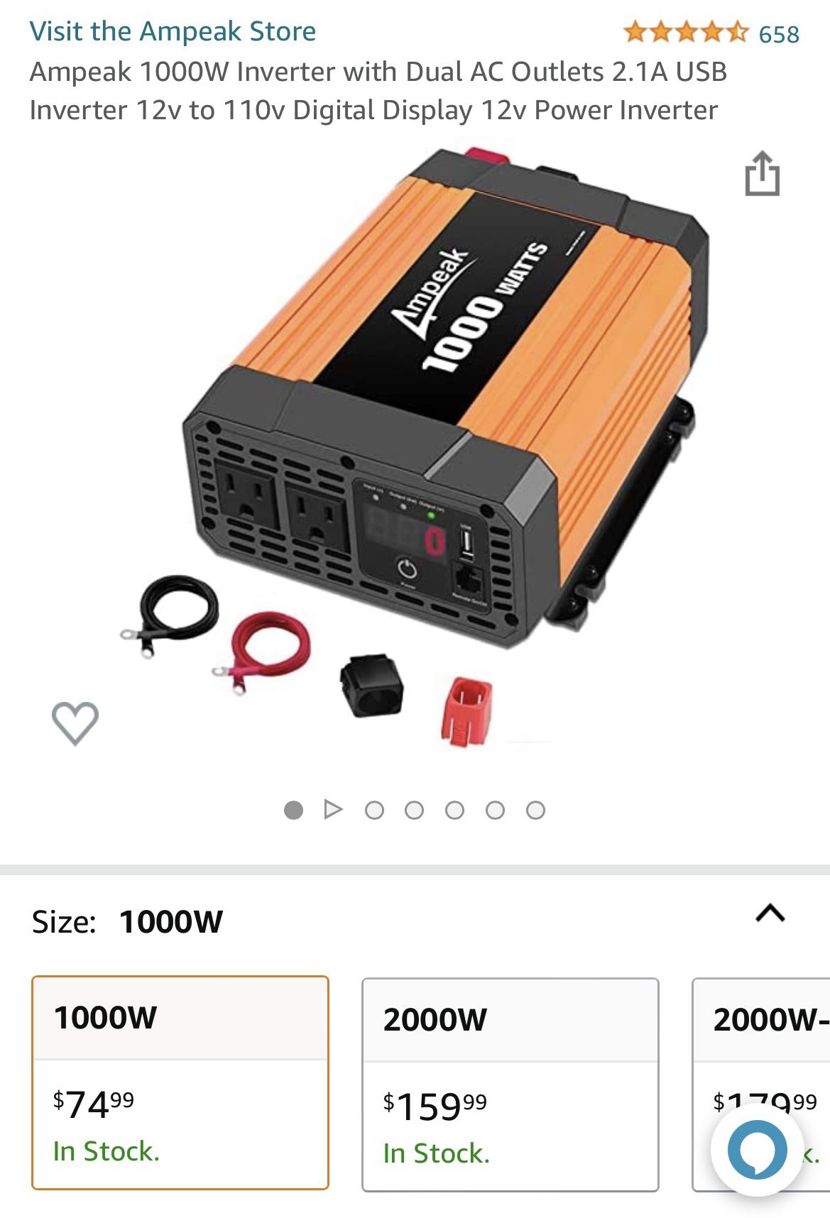 Ampeak 1000W Inverter with Dual AC Outlets
