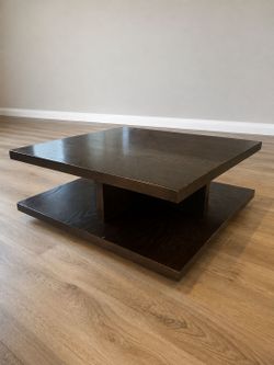 Modern Square Espresso Coffee Table with Lower Shelf