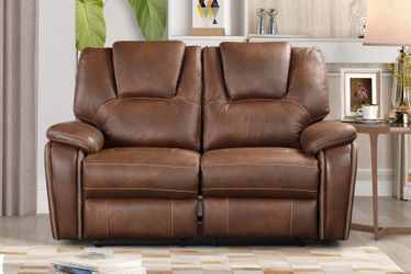 BROWN Manual Recliner Air Leather Loveseat