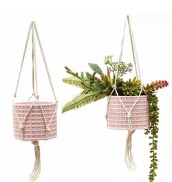 🌱 BRAND NEW 2 PACK HANGING PLANTER ROUND CERAMIC