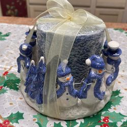 Large Christmas Candle Blue/White Snowmen