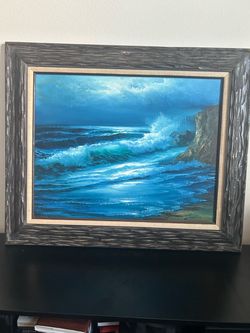 Signed Seascape Oil Painting in Ornate Frame
