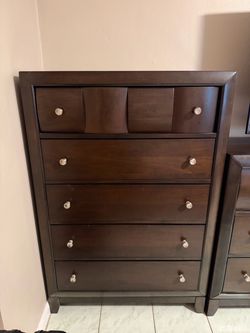 Dark Brown Wood Tall Chest of Drawers